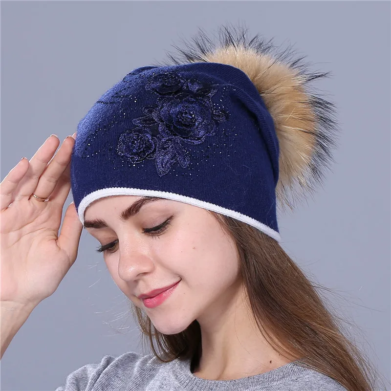 mink navy Xthree женская зимняя шапка из кроличьего меха, шерстяная вязаная шапка, женские норковые шапки для женщин, шапочки - Цвет: mink navy