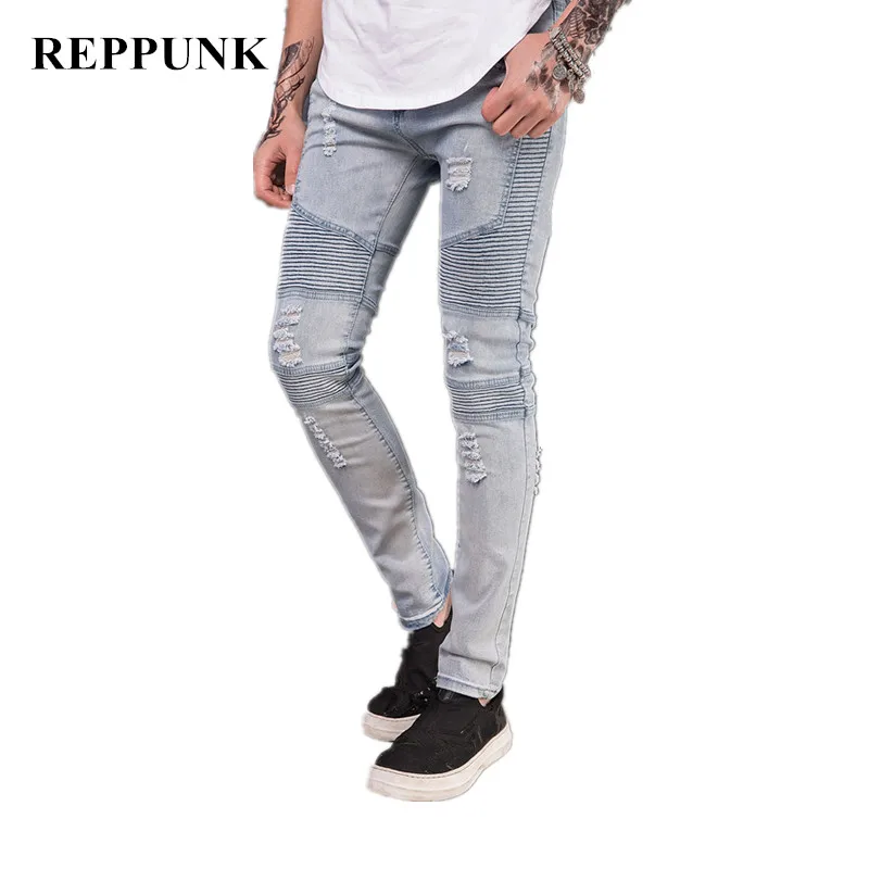 REPPUNK 2019 мужские обтягивающие потертые эластичные джинсы в байкерском стиле хип