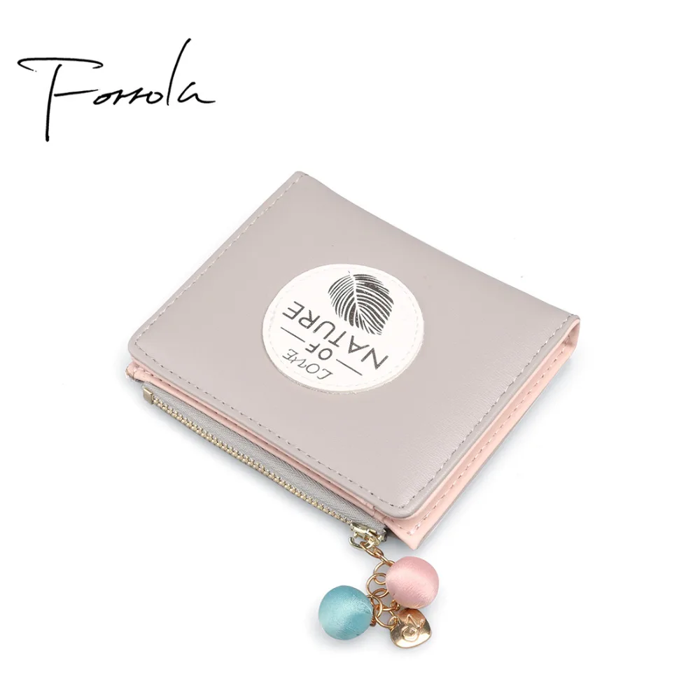 Милый кожаный кошелек на молнии с подвеской для девочек женский модный маленький