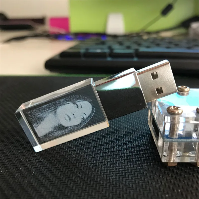 Кристальный USB 2,0 флэш-накопитель с печатью на заказ 16 ГБ 4 ГБ 8 ГБ 32 ГБ флеш-накопитель u-диск Подарочная фотография