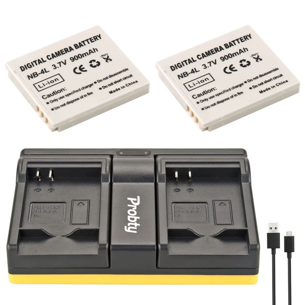 Probty 2 шт. NB-4L NB 4L Камера Батарея + USB Dual Зарядное устройство для Canon IXUS 50 55 60 65 80 75 100 I20