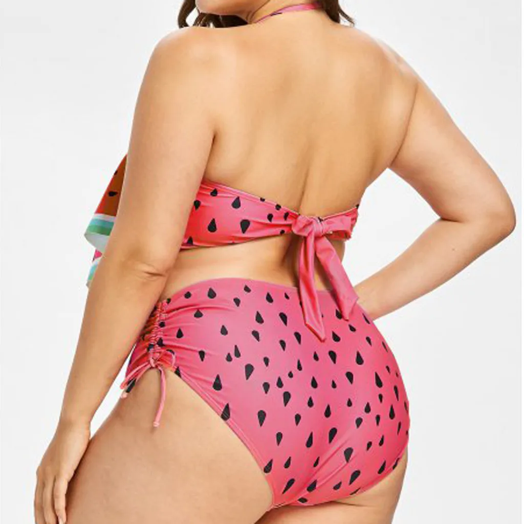 Женский купальник бикини с завышенной талией и рисунком арбуза большой размер