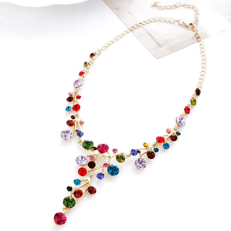 Женские изящные ювелирные изделия из розового золота цепи красочные хрустальные