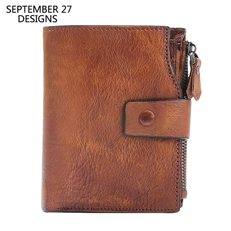 Мужские короткие кошельки из натуральной кожи Ретро стиль Мужской Двойной клатч