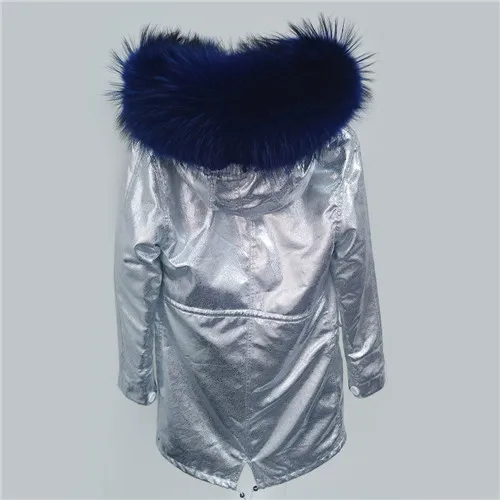 Long 26pinkfurliner Зимняя куртка, съемная меховая подкладка из кроличьего меха, парка, Серебряное пальто, большой воротник из меха енота, пальто с капюшоном, парки, верхняя одежда - Цвет: Long 26pinkfurliner