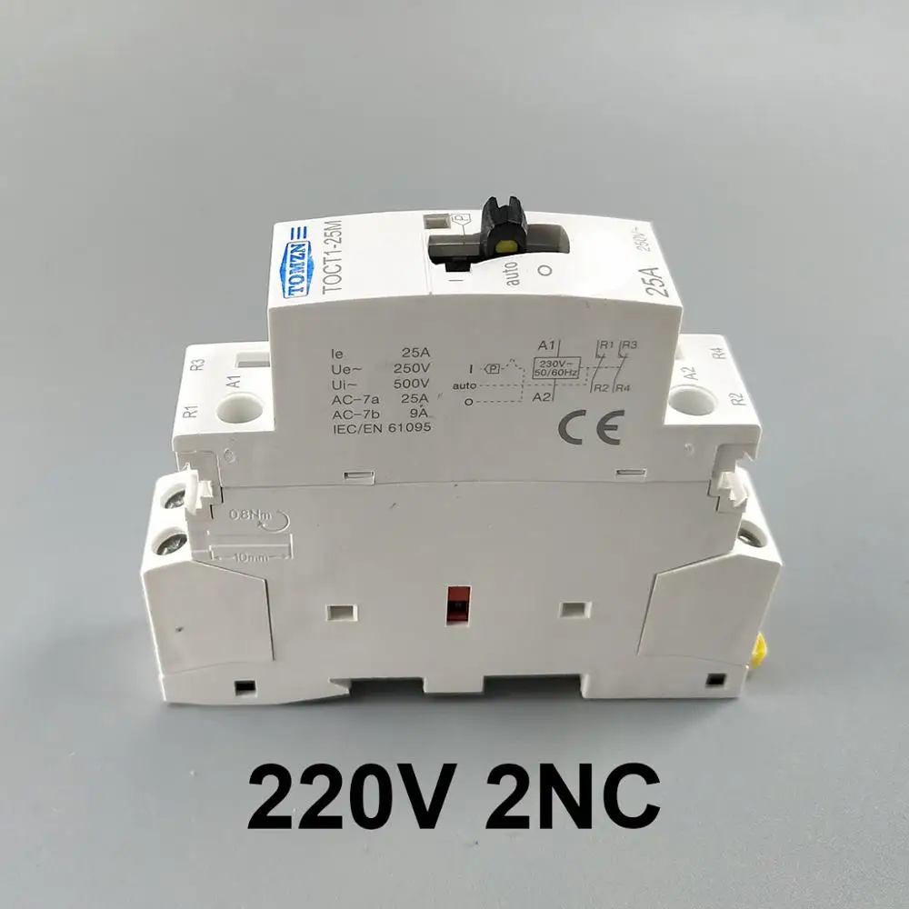 2NC TOCT1 Американская классификация проводов 2р 25A 220 V/230 V 50/60HZ Din rail бытовой ac Контактор В соответствии с стандартом с ручным Управление переключатель 2NO или 1NO 1NC или 2NC - Цвет: 2NC