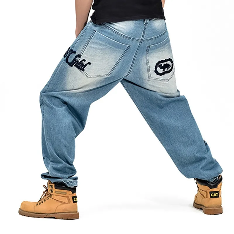 Hip Hop Джинсы Мужчин Новое Прибытие Холодный Свет Синие Багги Свободные Fit