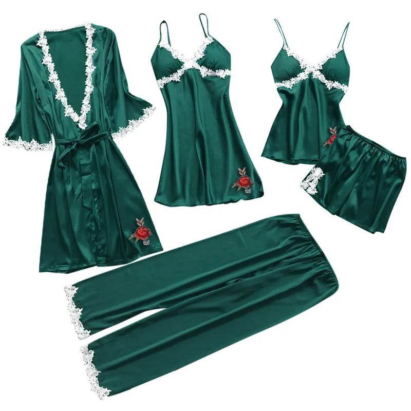 G 5PC Suit Women Sexy Nightwear Underwear Babydoll Sleepwear Dress 5PC Suit - Цвет: G