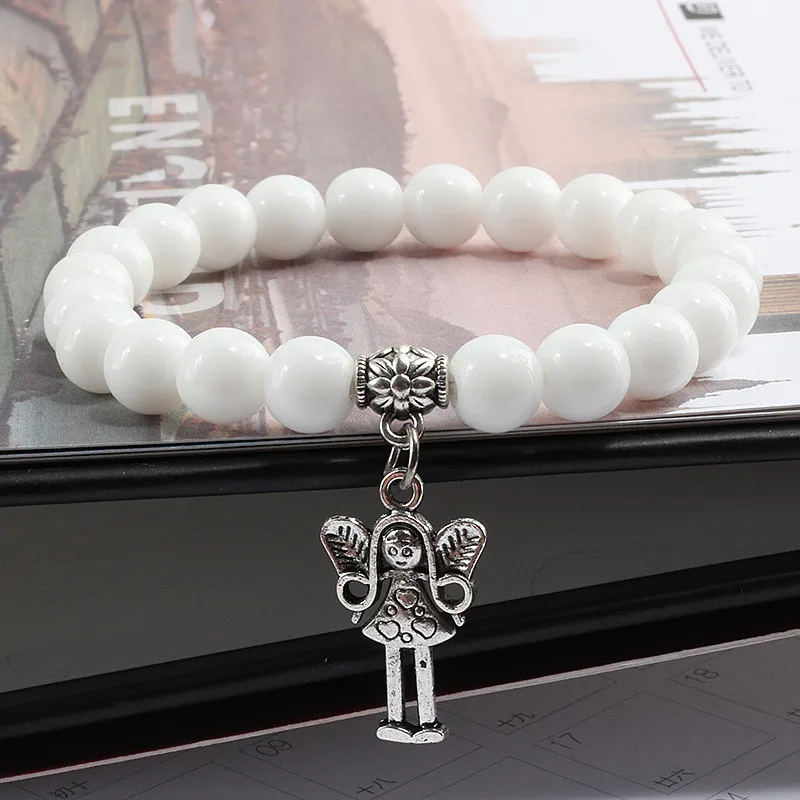 Белые фарфоровые бусины ангел крест ключ Сова луна подвеска браслет для женщин и