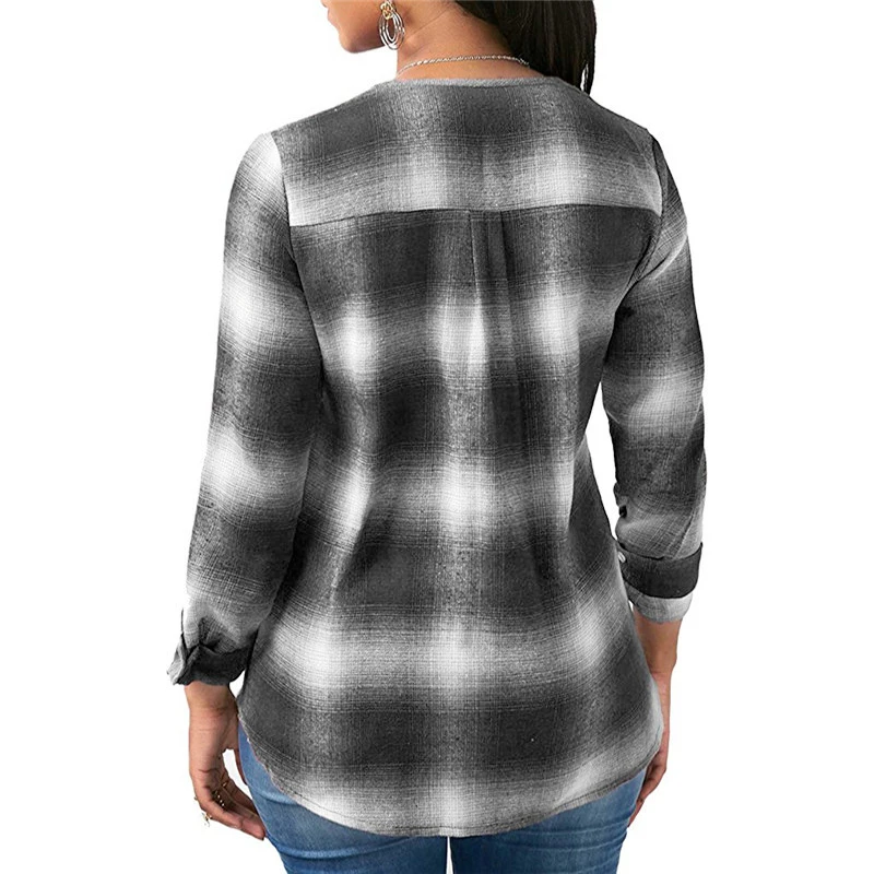 Fashion Womens Tops and Blouses Female Plus Size Casual Long Sleeve Pockets OL Ladies Plaid Shirt Top blusas mujer de moda 2019