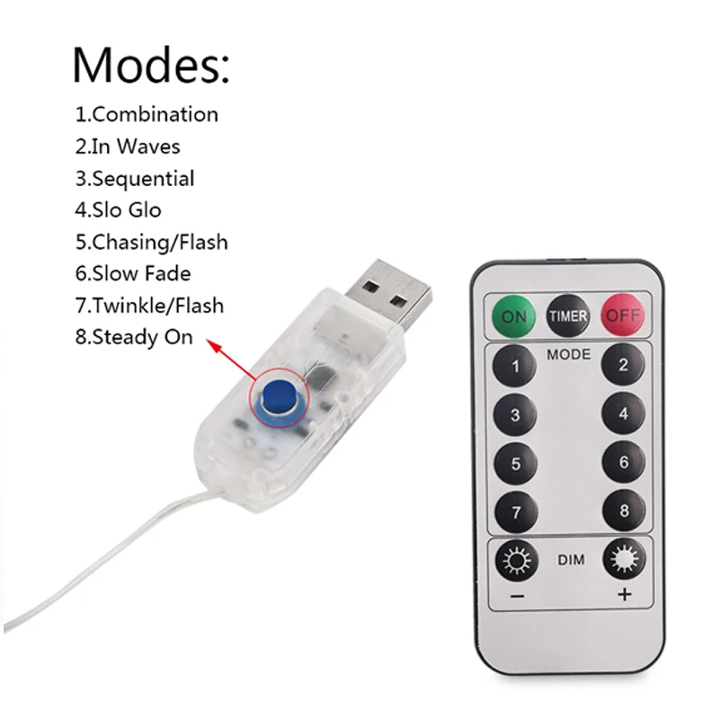 8 режимов Переключатель USB медный провод свет шнура Рождественские