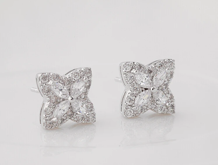 Fashion Hot Women'S Flower Shape Zircon Inlay Jewelry Platinum Plated Stud Brand Earrings New Free Shipping | Украшения и