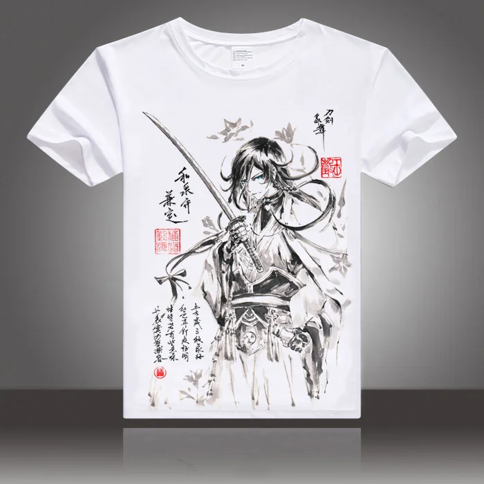 Аниме Touken Ranbu онлайн косплей футболка Izuminokamikanesada Mikazuki Munechika Мужская чернильная