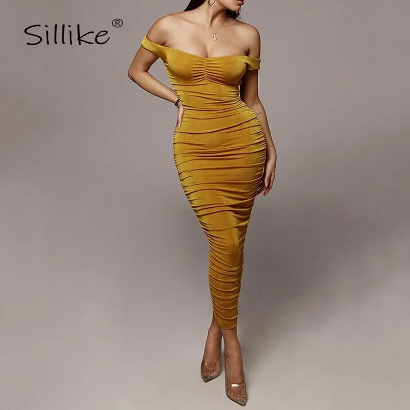 SILLIKE бархатное гофрированный без лямок вечерние платья женские сексуальные с