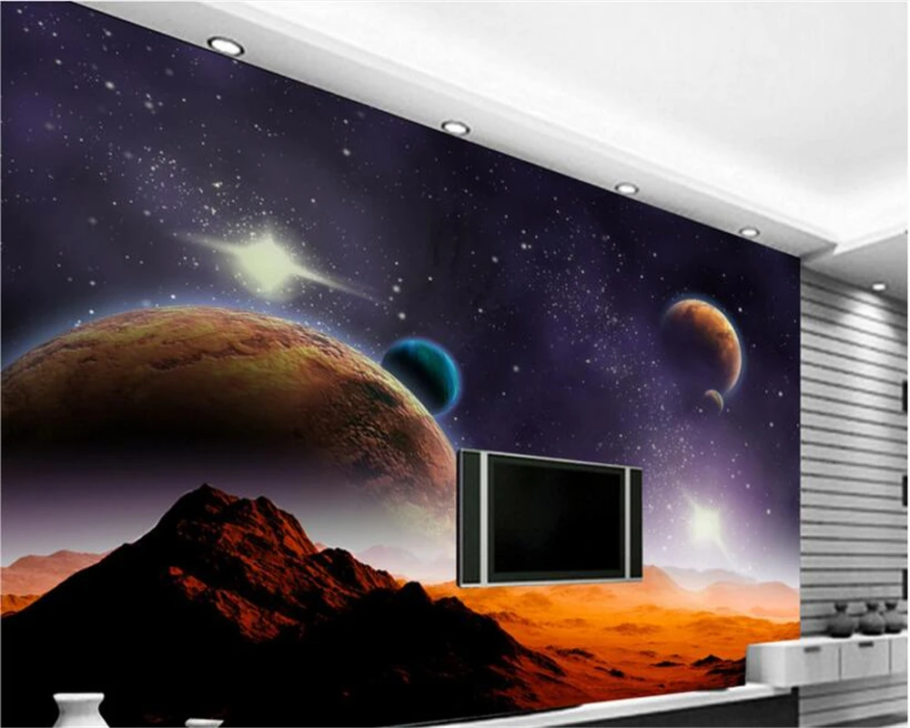 beibehang Custom high-level decorative painting wall paper alien universe sky stereo TV background papel de parede 3d wallpaper |