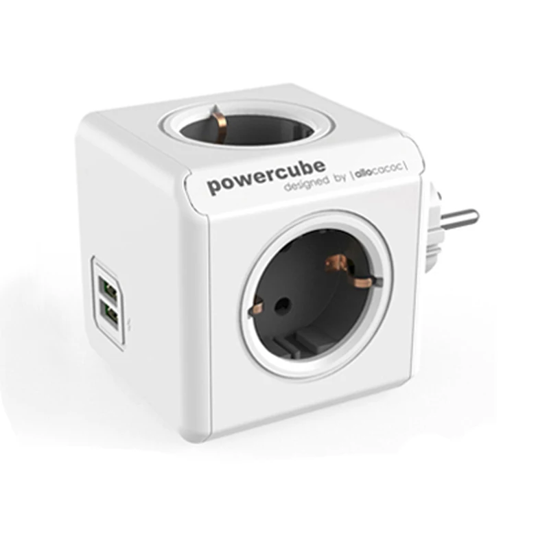 Gray Allocacoc PowerCube розетка с 4 выходами 2 usb порта адаптер для умного дома 16А 250 В - Цвет: Gray