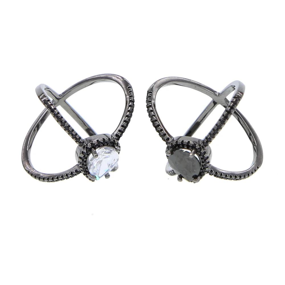 long criss cross stunning women full finger ring jewelry black gold filled Cross X tear drop cz | Украшения и аксессуары