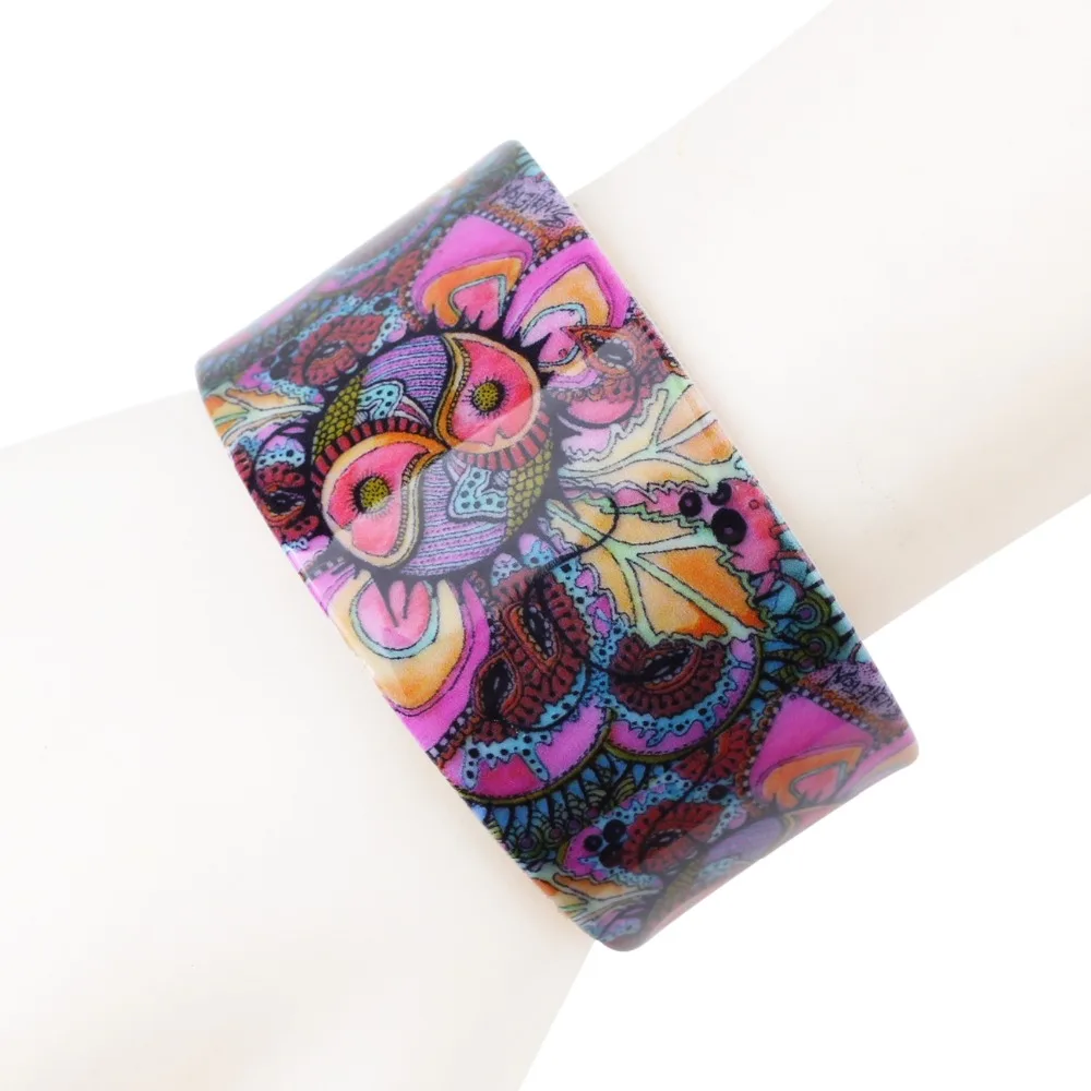 Женский широкий браслет WEVENI акриловый этнический цветочный узор украшение для