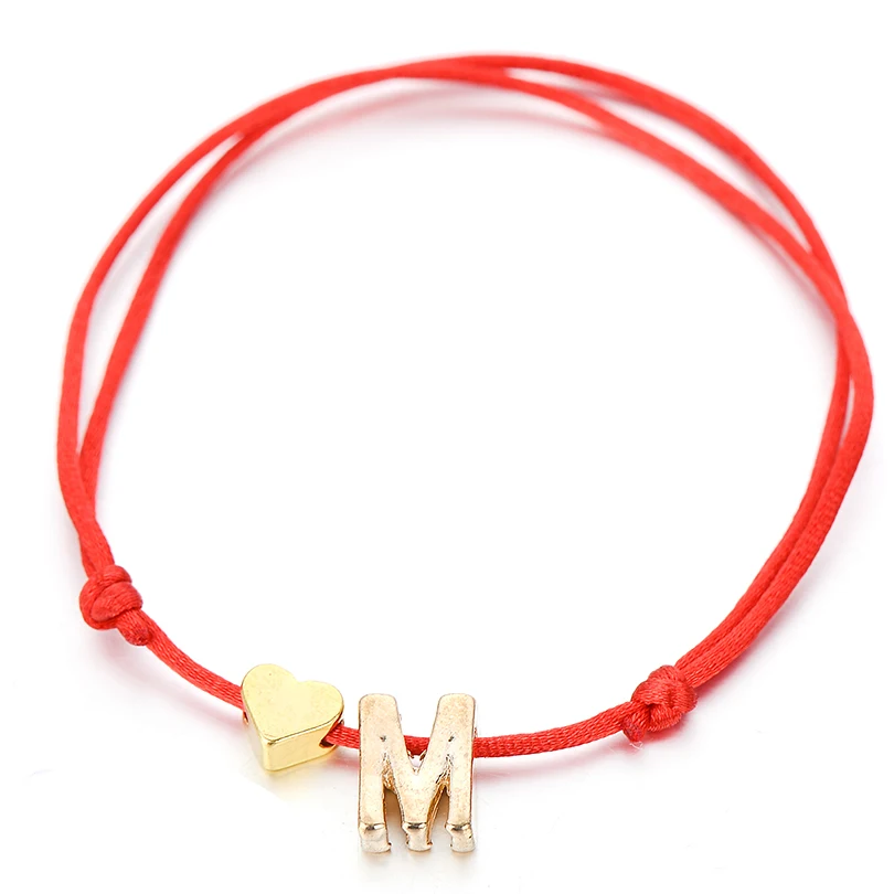 IYOE Gold Silver Color Tiny Heart Initials Name Letter Bracelet For Women Men Kids Hand Braided Red Rope Bracelets Couple Gifts