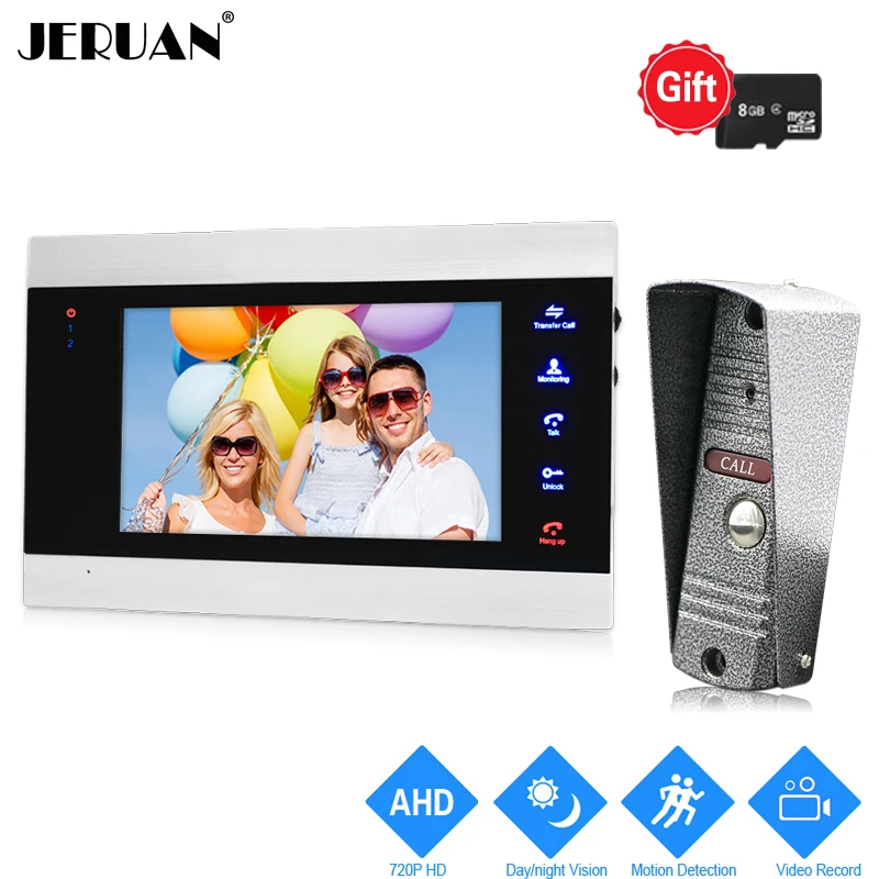 JERUAN 720P AHD HD Обнаружение движения 7 дюймов видеодомофон разблокировка домофон