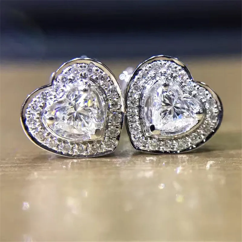 LASAMERO 0.298CTW серьги в форме сердца с натуральным бриллиантом 18K гвоздики из белого