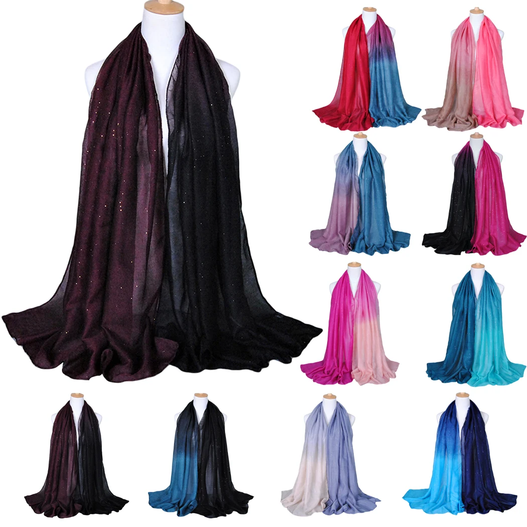 Модные Для женщин Шарфы для Мягкий градиент Цвет шелк Echarpe платок женский шарф