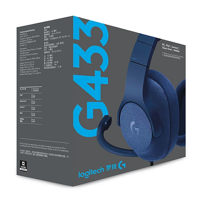 Blue Игровые наушники logitech G433 7,1 Surround для всех геймеров, проводные наушники с микрофоном для ПК, PS4, Xbox One, nintendo Switch, VR, PC - Цвет: Blue