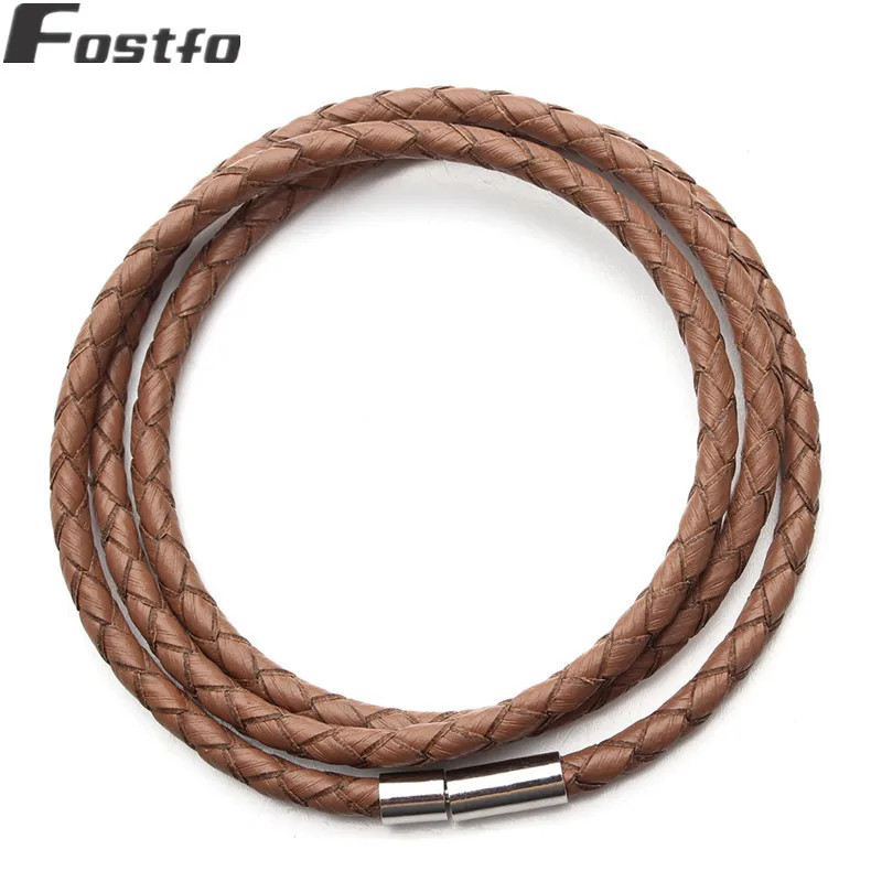 light brown Fostfo модный браслет из натуральной кожи магнитные застежки из нержавеющей стали многослойный Плетеный веревочный браслет регулируемые браслеты - Окраска металла: light brown