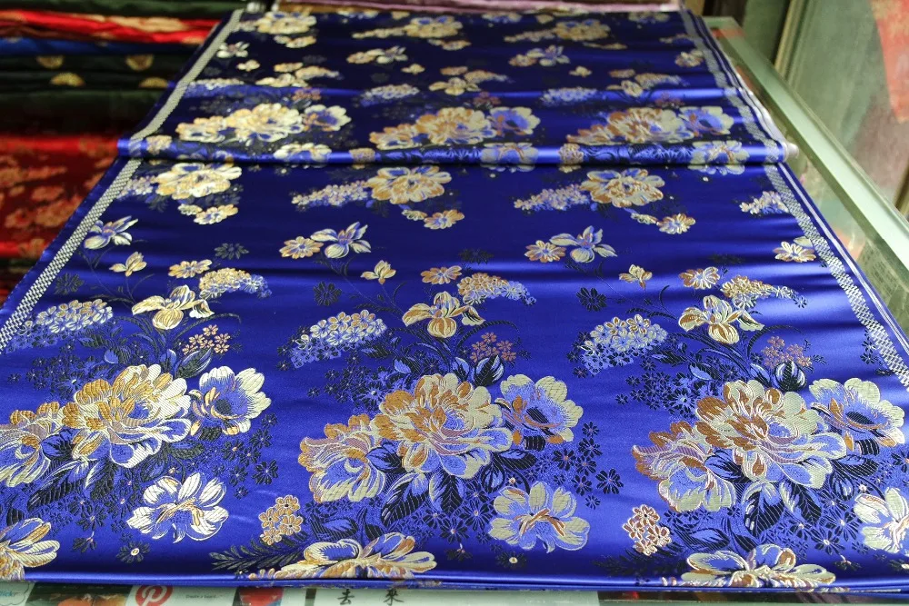 Китайский традиционный 75 см полиэстер ткань парча cheongsam сапфировый синий задний