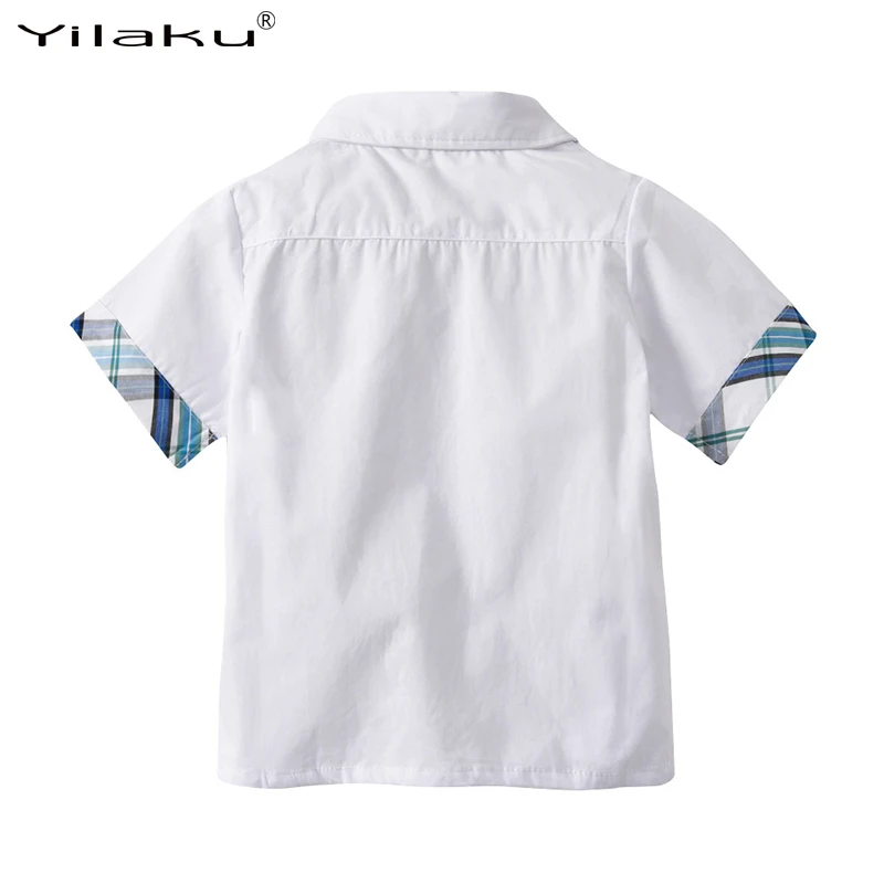 Yilaku baby boy summer clothes set white shirt+shorts 2pcs kids boys short sleeve clothing blue Plaid CF578 | Детская одежда и