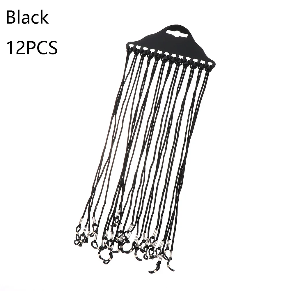 12pcs black Красочные 12 шт. аксессуары для очков нейлоновый шнур для чтения стеклянный шнур шейный ремешок для очков держатель для очков оправа для очков - Цвет: 12pcs black
