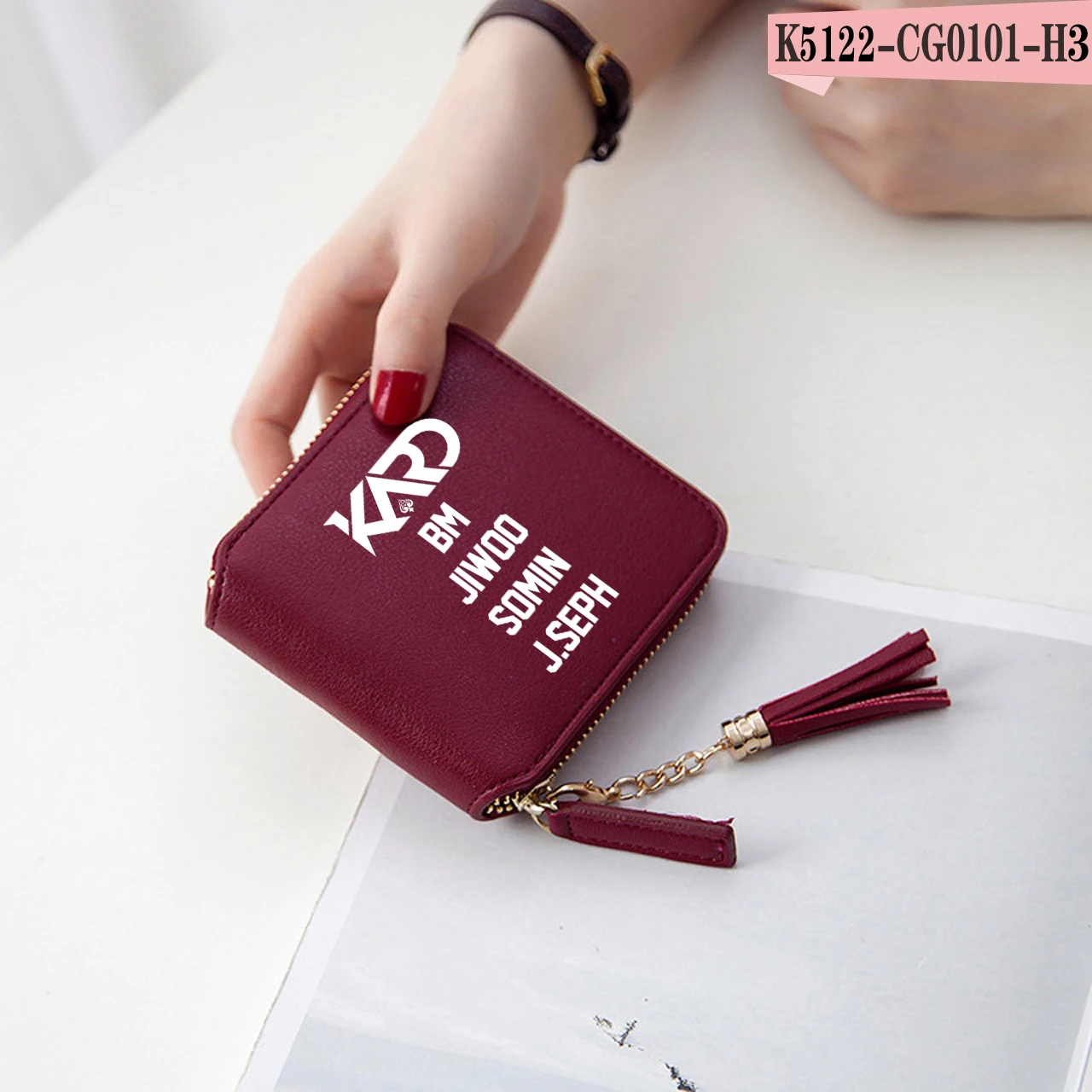 Burgundy Kard кошелек Kpop Mini короткая молния карта BM 3D из искусственной кожи Кошельки Модные женские кисточкой JIWOO SOMIN J. SEPH кошелек - Цвет: Burgundy
