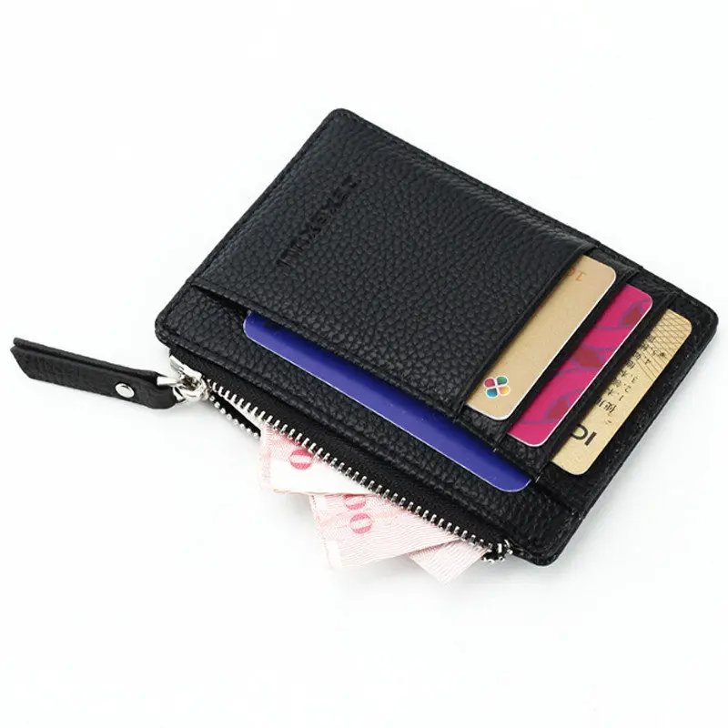 Black Кошелек мини PU кожаные держатели для карт слоты для кредитных карт кошелек Малый Для мужчин Carteira женская обувь на застежке-молнии отделение для монет короткие ультра тонкий бумажник - Цвет: Black