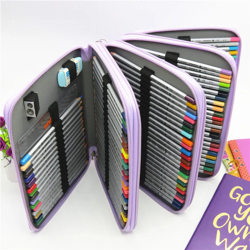 PU Leather School Pencil Case 184 Holes Large Capacity Colored Pencil Bag Box Multi-functional Pencilcase For Art Supplies Gift