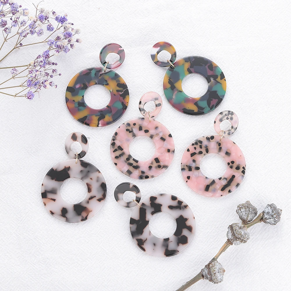 Fashion Geometry Leopard Earring for Women Colorful Retro Tortoise Resin Acrylic Hollow Circle Drop Dangle Female Brinco | Украшения и