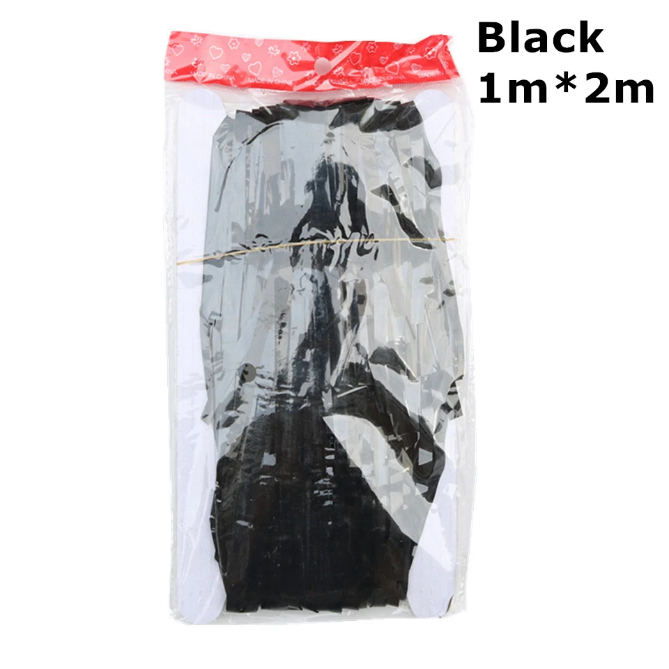 2M 3M Gold Silver Metallic Rain Foil Curtain Tinsel Fringe Tassel Birthday Party Wedding Decoration Backdrop Curtain Photo Props - Цвет: 2m black
