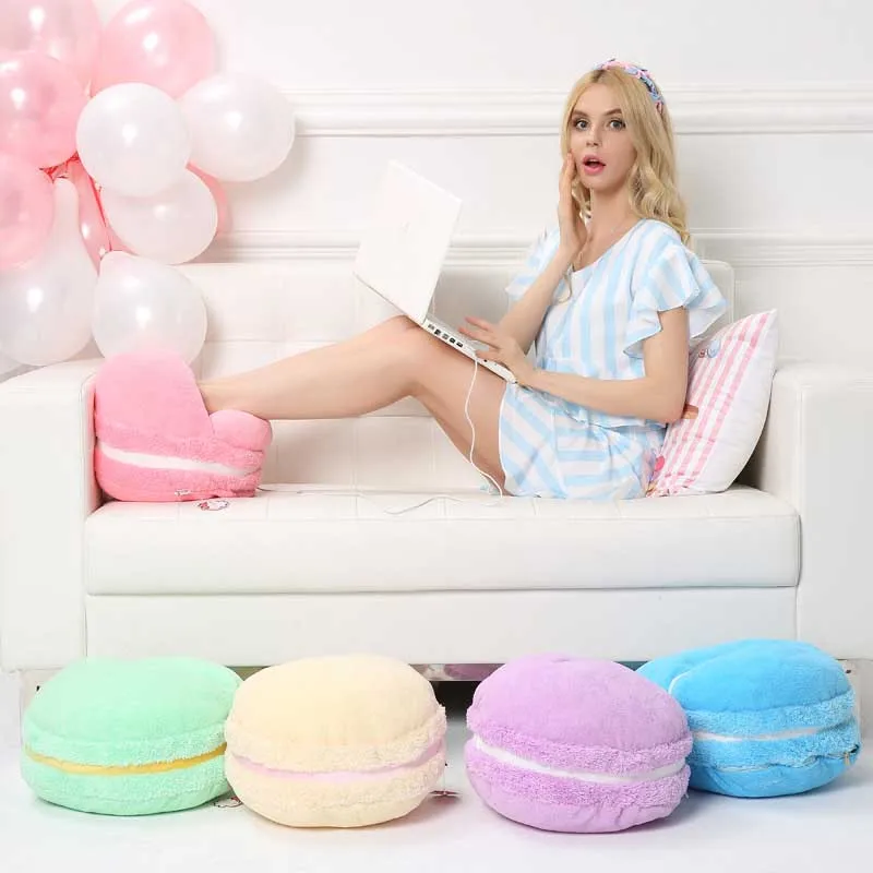 Плюшевый подогреватель для ног Macaron зимние теплые тапочки подушка дивана стула