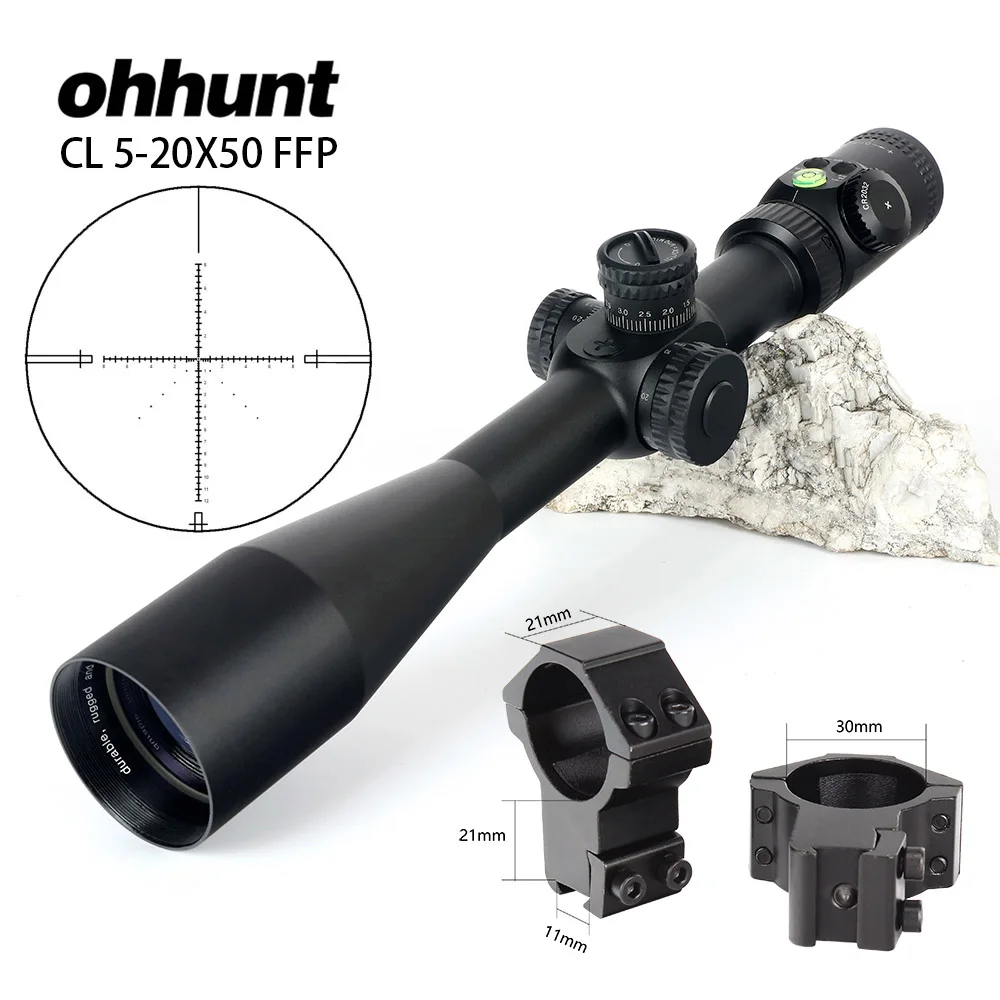 CL 5-20X50 FFP первый фокальный самолет охотничий оптический прицел боковой Параллакс стекло гравированное сетка замок сброс область с пузырьковым уровнем - Цвет: with Dovetail Rings