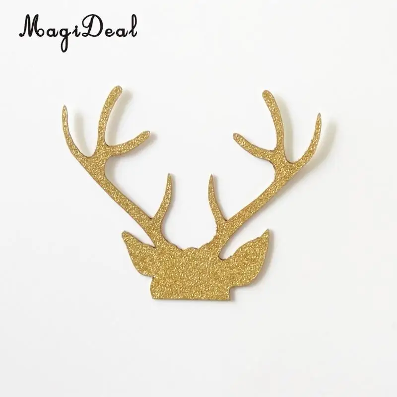 Antlers MagiDeal 20 шт./лот блестящая бумажная Корона/звезда/олень/формы для украшения торта в виде листьев топперы выбор Счастливого Рождества Свадебная вечеринка торт Декор - Цвет: Antlers