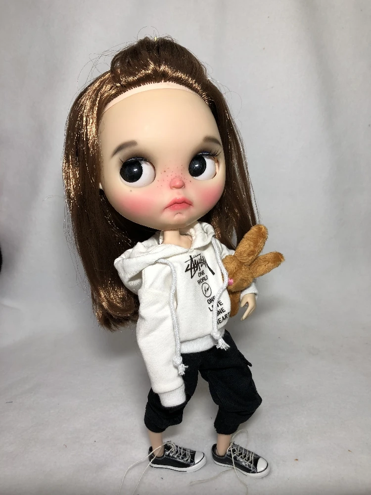 T02-X607 Blyth кукольная одежда 1/6 куклы OB24 аксессуары azone одежда ручной работы белый свитер с надписью Футболка черные штаны