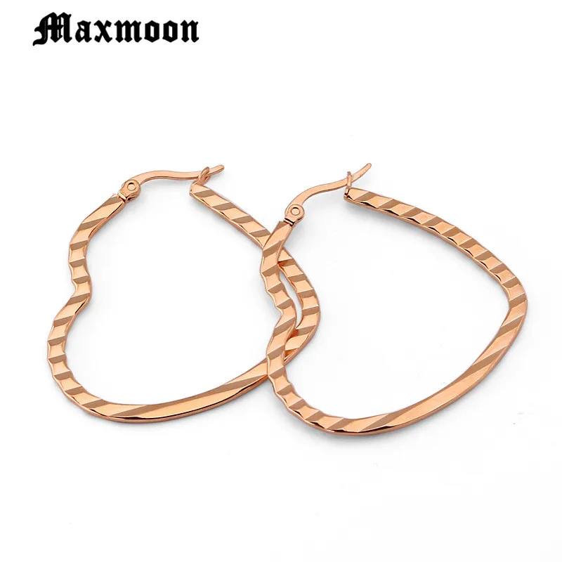 Модные Простые Стальные Полые золотистые серьги-кольца Maxmoon в форме сердца для