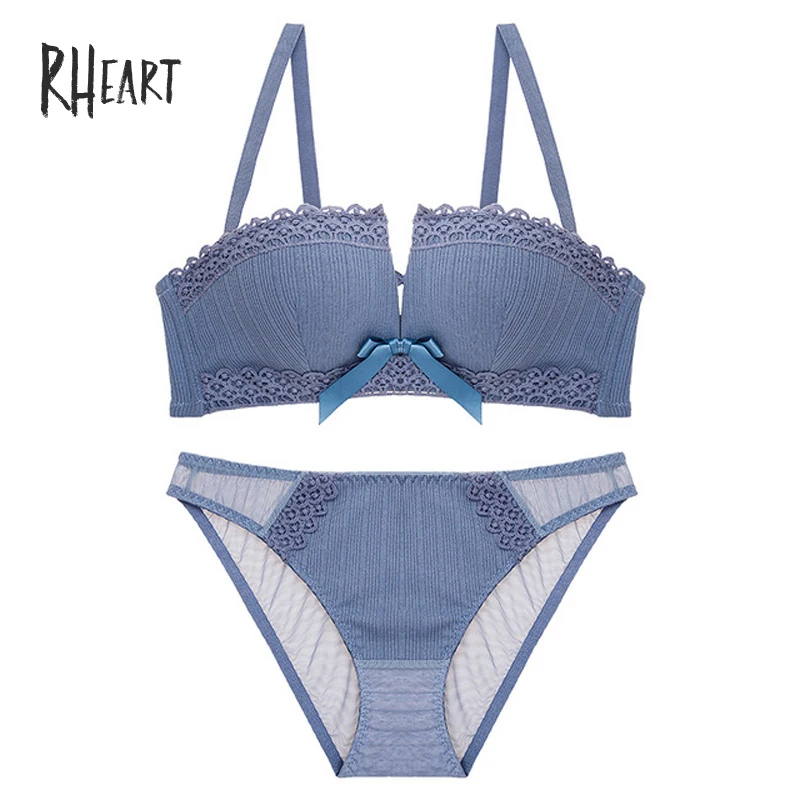 Roseheart Новый женский модный набор бюстгальтеров с синей отделкой и рюшами