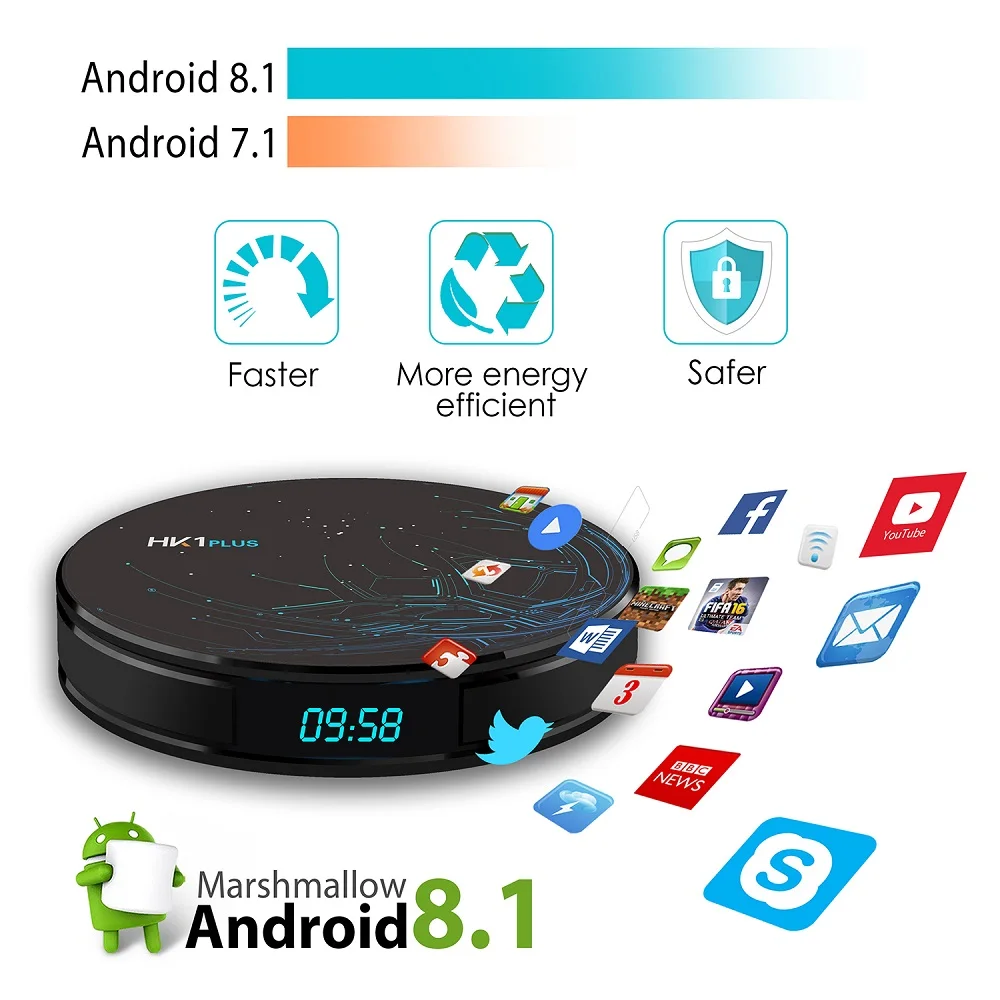 Умная ТВ приставка HK1 PLUS 4 Гб + 64 ГБ Android 8 1 четырехъядерный процессор Amlogic S905X2 Wi Fi