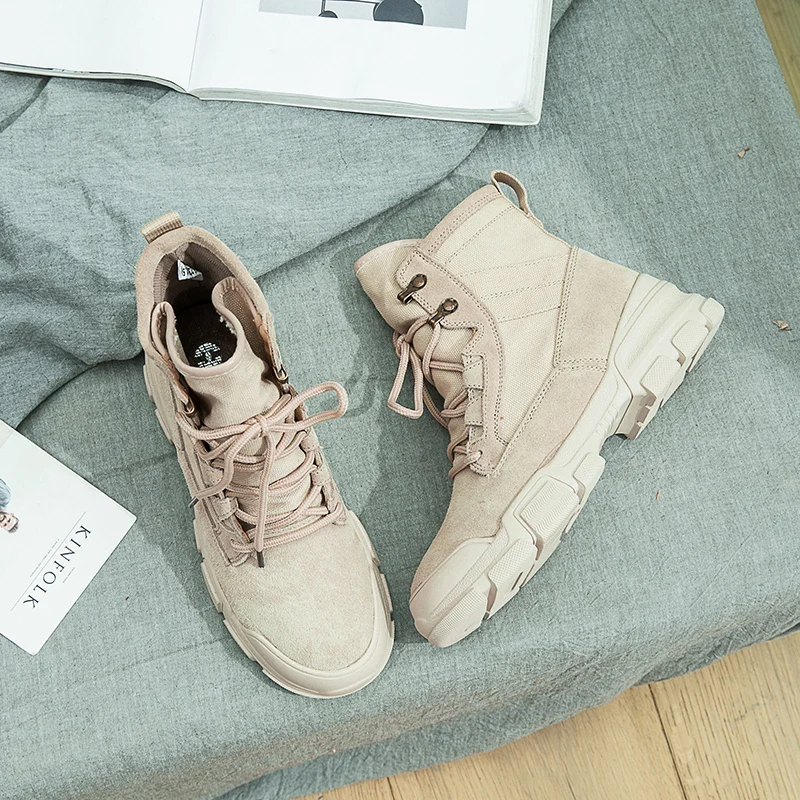 Женские ботинки с закругленным носком однотонные модные на плоской подошве A35-37