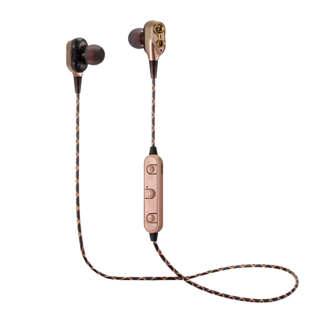 Gold HIFI тяжелый бас беспроводная Bluetooth гарнитура Смарт шумоподавление спортивные двойные динамические наушники для водителей наушники Fone de ouvido#10 - Цвет: Gold