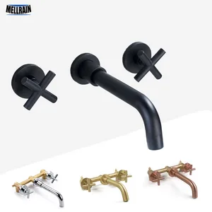 Матовый черный и хромированный двойной ручки смеситель для раковины настенный латунный Смеситель для ванной комнаты, вращающийся на 360 градусов