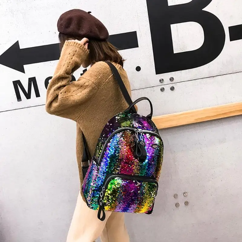 Модный Блестящий женский кожаный рюкзак с блестками Mochila, блестящие школьные сумки для девочек, блестящая сумка на плечо, сумка для книг с блестками