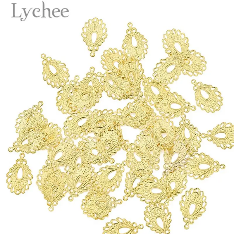 gold Lychee 50 шт. филигранные цветы в форме перьев, срез, полый металлический альбом, украшения, сделай сам, скрапбукинг, товары для украшения - Цвет: gold