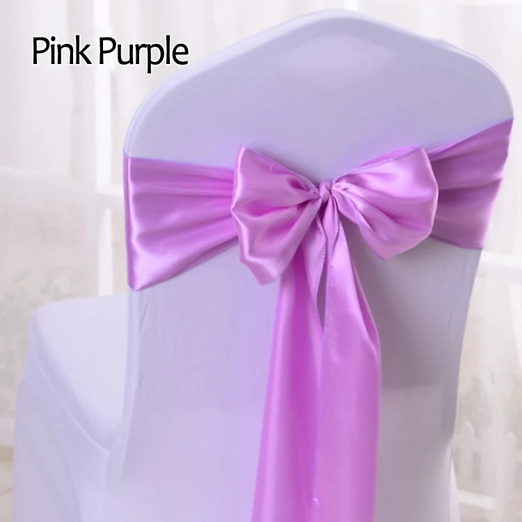 Pink Purple YRYIE 25 шт./лот шелковая атласная лента бант стул пояса для банкета стул Свадебная вечеринка украшения повязка на стул - Цвет: Pink Purple