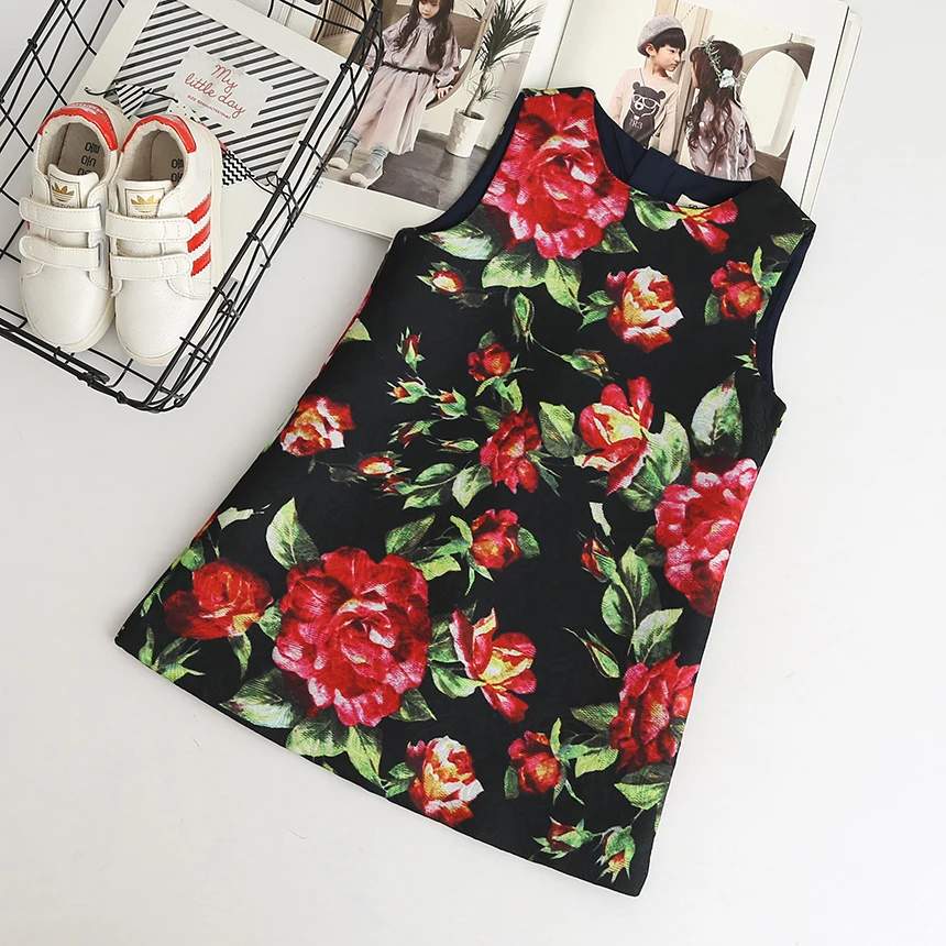 Модное платье для девочек детская одежда Черные Платья с цветочным принтом